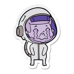 sticker of a cartoon crying astronaut