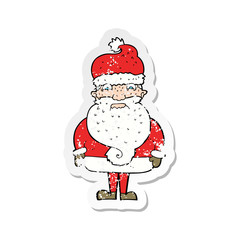 retro distressed sticker of a cartoon grumpy santa claus