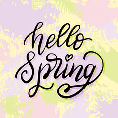 Hello spring. Hand lettering text