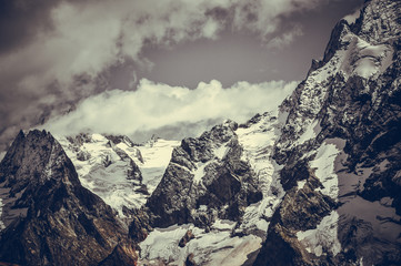Obraz premium Closeup mountains scenes in national park Dombai, Caucasus, Russia