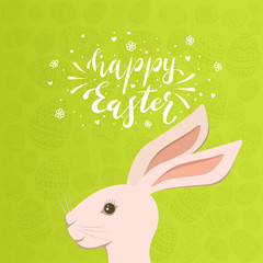 Easter Bunny Head with Eggs on Green Background