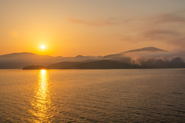 golden sunrise in greece