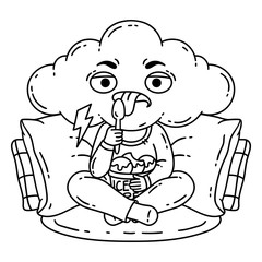 Frustrated, bad mood person eat ice cream.