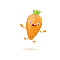 cartoon happy tiny baby carrot character isolated on white background. Healthy food label or world vegan day concept