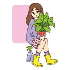 Girl with potted plant.
