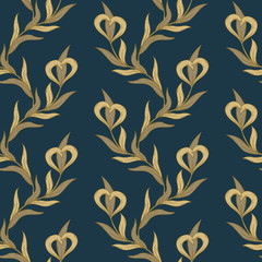 Seamless floral golden and blue pattern.