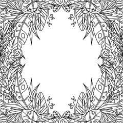 Beautiful greeting card with floral cartoon frame.