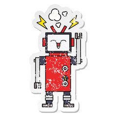 distressed sticker of a cute cartoon robot