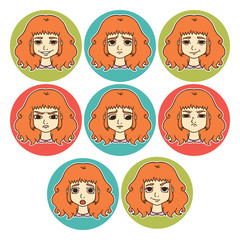 Set of woman's emotions. Facial expression.