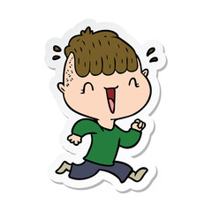 sticker of a cartoon happy boy surprised