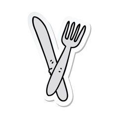 sticker of a quirky hand drawn cartoon cutlery
