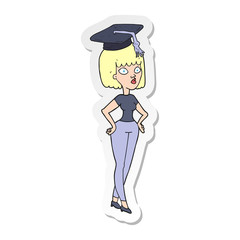 Fototapeta na wymiar sticker of a cartoon woman with graduation cap