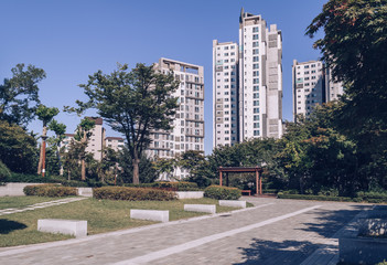 small park nearby of resedential apartments in Seoul