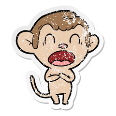 distressed sticker of a yawning cartoon monkey