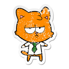 distressed sticker of a bored cartoon cat