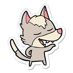sticker of a cartoon wolf laughing