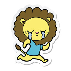 sticker of a crying cartoon lion