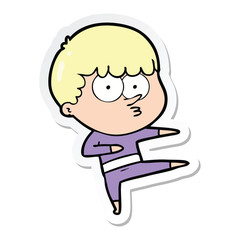 sticker of a cartoon curious boy dancing