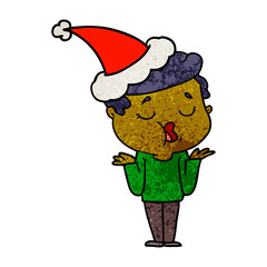 textured cartoon of a man talking and shrugging shoulders wearing santa hat