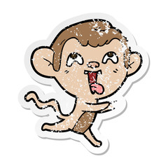 distressed sticker of a crazy cartoon monkey running