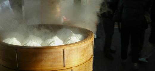 Steaming meat buns ready to eat