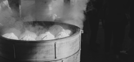Steaming meat buns ready to eat