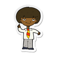sticker of a cartoon school boy answering question