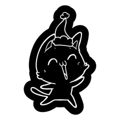 happy cartoon icon of a cat wearing santa hat