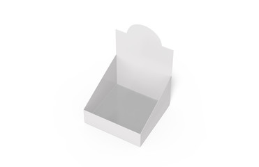 POS POI Cardboard Blank Empty Display Show Box Holder For Advertising Fliers, Leaflets, Products, Magazines and Newspapers. Mock Up Template Isolated On White Background. 3D Illustration