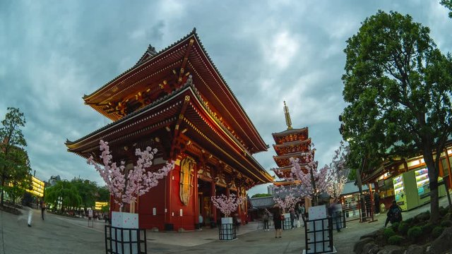 Sensoji Temple day to night time laspe in Tokyo, Japan