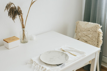 plate on the white table