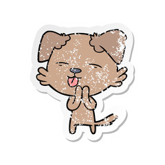 distressed sticker of a cartoon dog sticking out tongue
