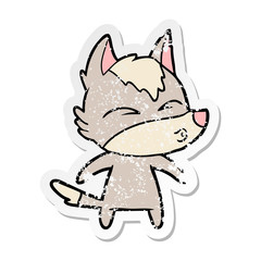distressed sticker of a cartoon wolf whistling