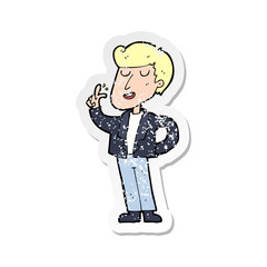 retro distressed sticker of a cartoon cool guy snapping fingers