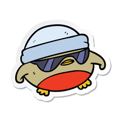 sticker of a cartoon cool christmas robin