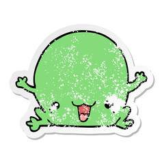 distressed sticker of a cartoon frog