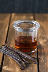 vanilla extract on wooden surface
