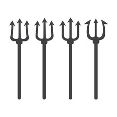 set of trident silhouette. Pitchfork devil set. Trident devil icon
