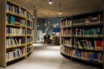 A library in a college in the Faroe Islands  - obrazy, fototapety, plakaty