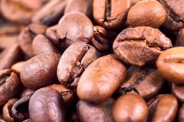 Macro shot roasted coffee grains