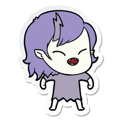 sticker of a cartoon laughing vampire girl