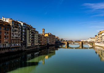 Fototapeta na wymiar Florence with the Arno River and the Ponte Vechio