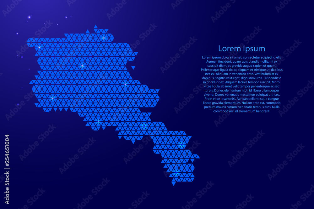 Poster armenia map abstract schematic from blue triangles repeating pattern geometric background with nodes