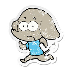 distressed sticker of a cartoon unsure elephant running away
