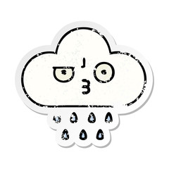distressed sticker of a cute cartoon rain cloud