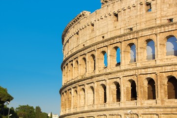 Roman Coliseum, summer view without people. Colosseum or Coliseum near the Forum Romanum in Rome....