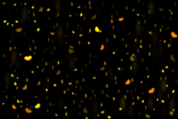 Gold and yellow hearts bokeh overlay, hearts photo overlay, abstract background, shiny gold and yellow hearts flowing around. Photo overlay effect, hearts bokeh on black background, JPG file.