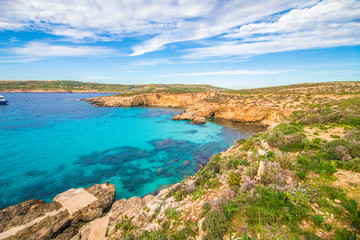 Fototapeta na wymiar Beautiful landscape of Blue Lagoon of Malta island