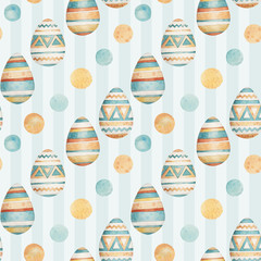 Easter pattern in watercolor style. Beautiful seamless pattern with easter. Can be used for printed products: wallpaper, wrapping paper, napkins, cards, stickers, printing on fabrics.