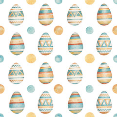Easter pattern in watercolor style. Beautiful seamless pattern with easter. Can be used for printed products: wallpaper, wrapping paper, napkins, cards, stickers, printing on fabrics.